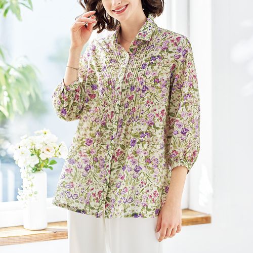 ハネカ ストール付きシルクプリントブラウス | ライトアップオンライン