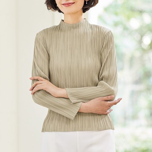 杉本プリーツ クリスタルプリーツ・小花柄ボトルネックプルオーバー