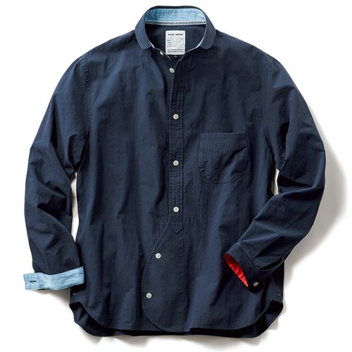 滋賀麻工業 近江ちぢみの草木重ね染め七分袖シャツ | ライトアップ