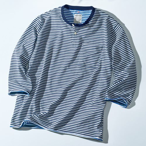 美品✨45R シャツ　シャツジャケット　藍染め　七分袖　コットン 野川染織工業 藍染まめ刺子織りの七分袖スタンドカラーシャツ | ライト