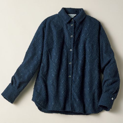 野川染織工業 藍染まめ刺し子織りのスタンドカラーシャツ | ライト