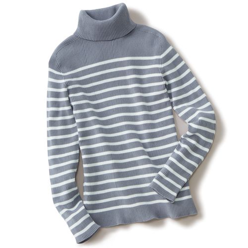 ヴーム 裏編み二重襟ボーダータートルプルオーバー | ライトアップ