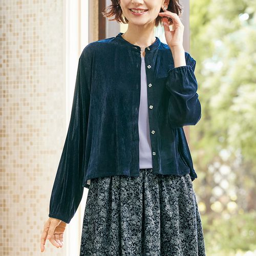 コレジア コットンコーデュロイ・花柄プリントのインド藍染めブラウス