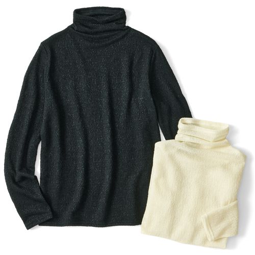 ヴーム 裏編み二重襟ボーダータートルプルオーバー | ライトアップ