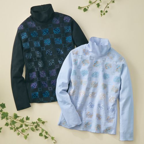 pjc 大西和子 モネの薔薇 カットソー 大西和子 スラブ天竺七分袖Tシャツ／モネのバラ | ライトアップ