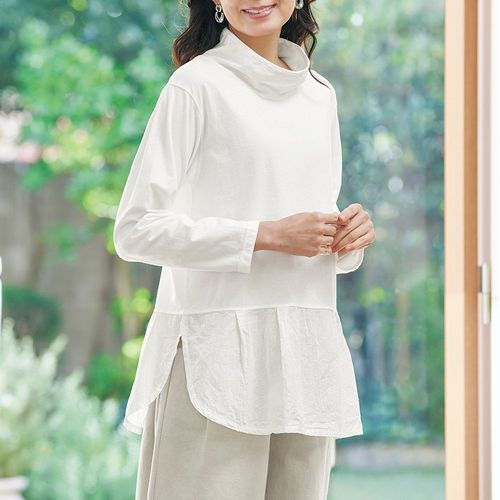 【専用】美品　プリーツプリーズ　ボトルネックシャツ　カットソー　トップス セール】これ1枚でオシャレ見え。袖 配色 ボトルネック プリーツ