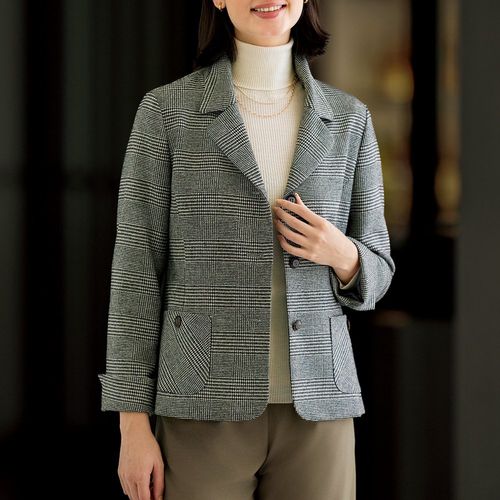 ☆STELLA CIFFON☆【新品未使用】チェック柄　ジャケットオーバーサイズ ステラシフォン ストレッチツイル・ノーカラーVジャケット | ライト