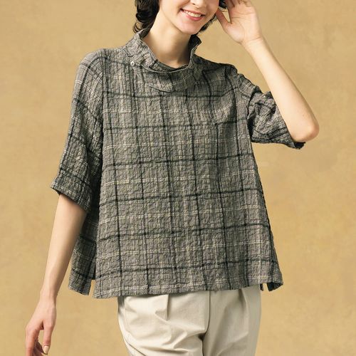 工房藍木野 夏絣のピンタック入りビッグブラウス | ライトアップ 工房藍木野 夏絣のピンタック入りビッグブラウス | ライトアップ