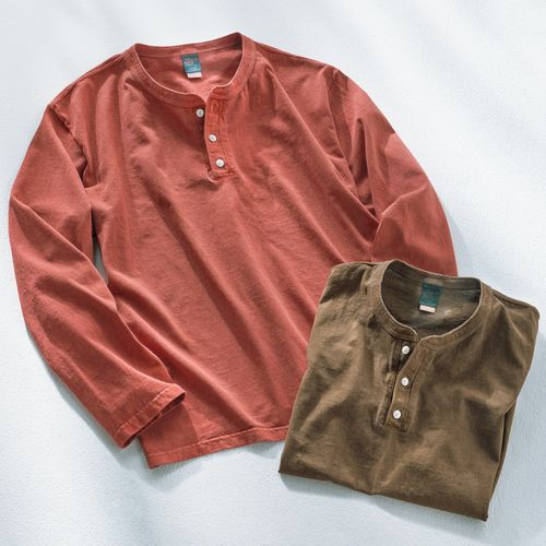 Americana ベージュ ヘンリーネック 長袖ポロシャツ XEXYMENS XMMLP02J1 ベーシック ピケ・ポロシャツ 長袖