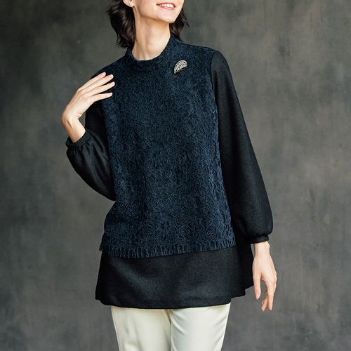 美品✨LEONARD レオナール トップス　チュニック　ワンピース　ネイビー レオナール スポーツ パネル使いチュニックプルオーバー／当社限定