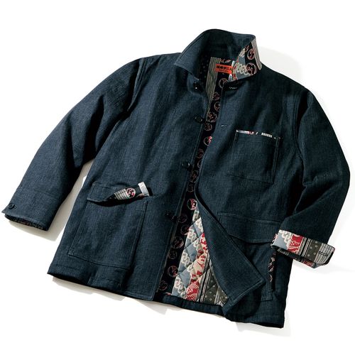 坂本デニム 江戸黒染めデニムの中わた入りスタンドカラージャケット