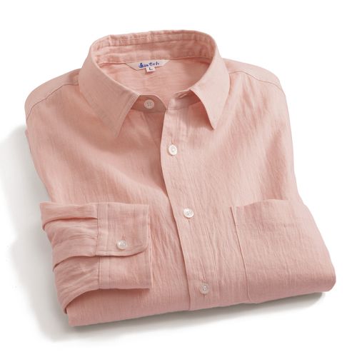 滋賀麻工業 近江ちぢみの草木重ね染め七分袖シャツ | ライトアップ