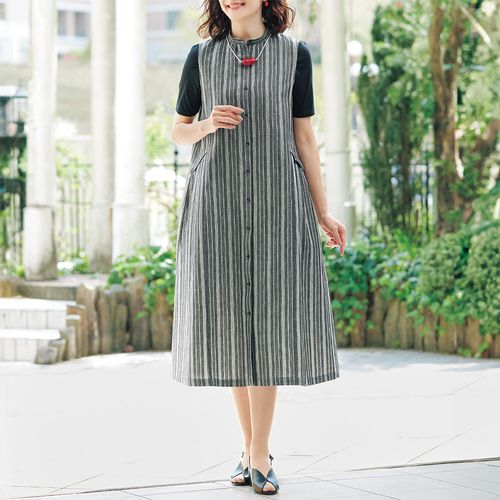 井上企画・幡 かや素材のノースリーブワンピース／キノミ柄 | ライト