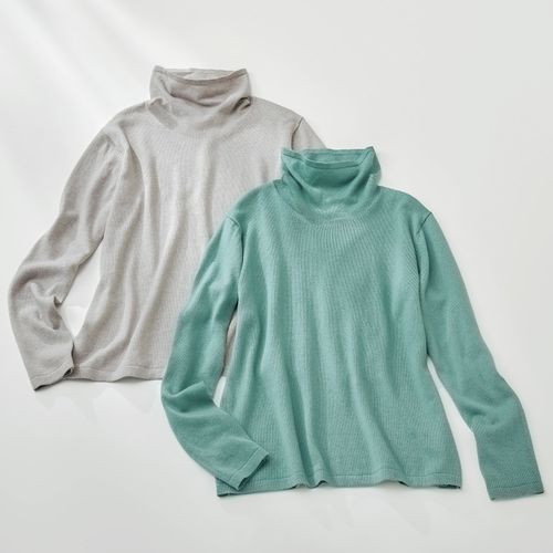 ヴーム 裏編み二重襟ボーダータートルプルオーバー | ライトアップ