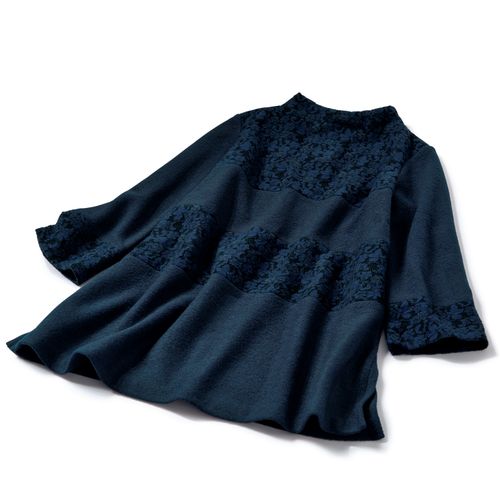 4298SHIZUKA KOMURO コムロシズカ　チュニック　42 ネイビー 4298 SHIZUKA KOMURO コットンカシミヤのビーズプリントチュニック