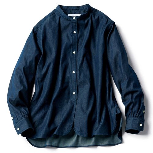 壺草苑 天然藍染・バンドカラーリネンシャツ | ライトアップオンライン