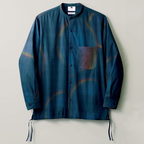 野川染織工業 藍染まめ刺し子織りのスタンドカラーシャツ | ライト