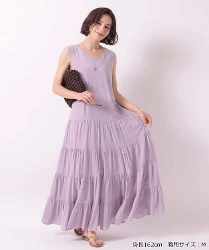 Arpege story限定】レースラインフラワープリントワンピース