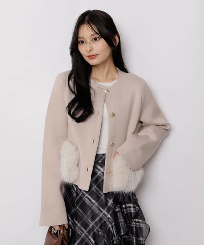 リランドチュール新品マリベルコラボ シャイニーニットジャケット2Mオフ白 WEB LIMITED]〈MARIEBELLEコラボ〉Ribbon Shiny Knit Jacket | カーデ