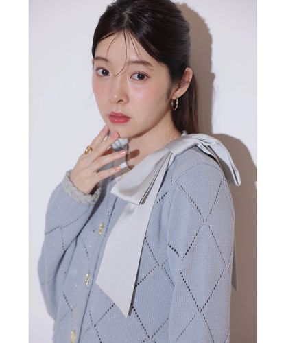 WEB LIMITED]〈MARIEBELLEコラボ〉Ribbon Shiny Knit Jacket | カーデ