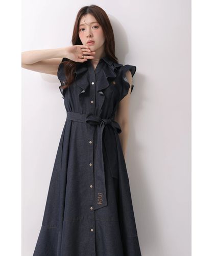 完売♡リランドチュール〈POLO BCSコラボ〉ポイントレースシャツワンピース紺 POLO BCSコラボ〉5分袖ポイントレースシャツワンピース | ワンピース