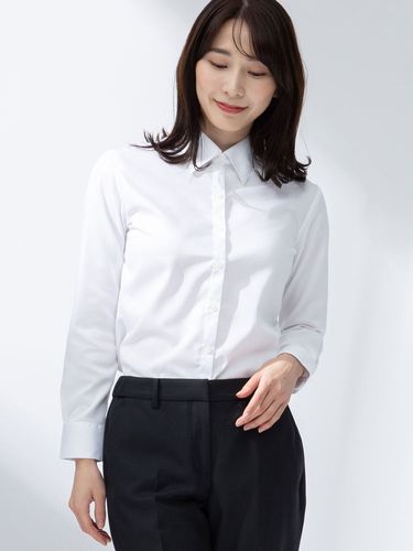 【新品】定価42,900円　レリアン　リボンベルト付きブラウス　サックス　13＋ SAKAZEN (サカゼン) 形態安定 UVカット リボン着脱 レギュラーカラー