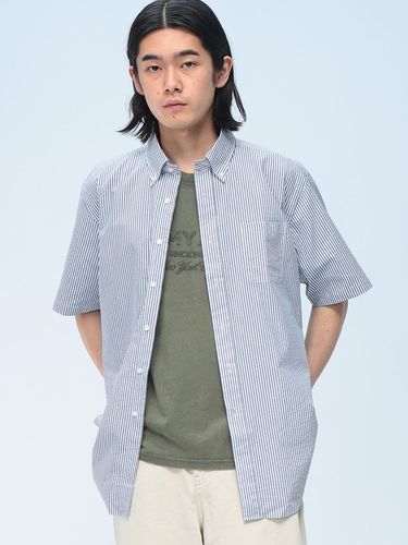 CREW (クルー) 半袖シャツ チェック柄 COOLMAX シアサッカー ボタン