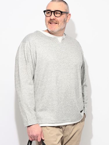 長袖 Tシャツ キーネック ニットソー かすれ杢 フェイクレイヤード