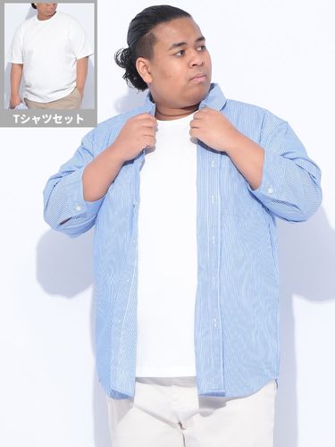 COOLMAX リネンブレンド ボタンダウン 長袖シャツ 大きいサイズ メンズ