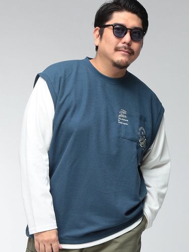 長袖 Tシャツ Vネック ニットソー 杢 フェイクレイヤード トップス