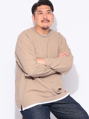 Tシャツ 長袖 メンズ 大きいサイズ キーネック フェイクレイヤード
