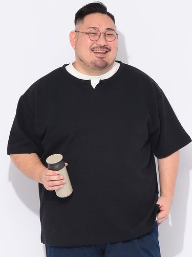 半袖 Tシャツ ワッフルボーダー 切替 デザインポケット トップス