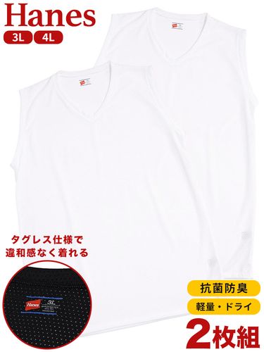 Hanes (ヘインズ) 2枚セット 抗菌防臭 タグレス コットン Vネック 半袖