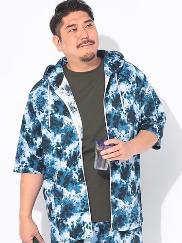 FAT ANIMALS クジラ総柄 フルジップ ポケット付き 半袖 パーカー (B＆T