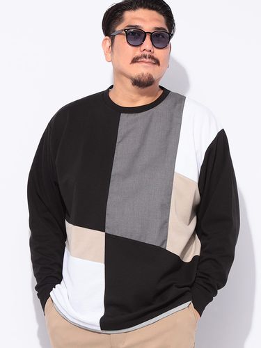 XLサイズ ブラック&ホワイト ビッグテリアトレーナー BGS6202UA ③単 半袖 Tシャツ ワッフルボーダー 切替 デザインポケット トップス
