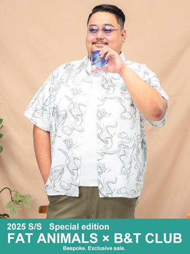 半袖 開襟シャツ FAT ANIMALS 総柄 トップス オープンカラー プリント