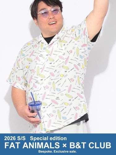 半袖 開襟シャツ FAT ANIMALS 総柄 トップス オープンカラー プリント