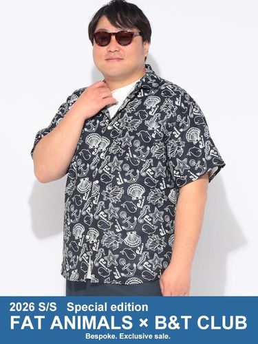 半袖 開襟シャツ FAT ANIMALS 総柄 トップス オープンカラー プリント