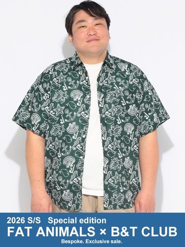 美品FAT半袖シャツ JUMBO グリーン系 ペイズリー柄VINE 半袖 開襟シャツ FAT ANIMALS 総柄 トップス オープンカラー プリント