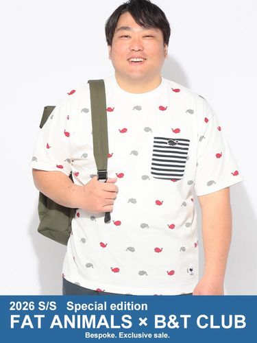 半袖 Tシャツ FAT ANIMALS 接触冷感 総柄クジラマーク クルーネック