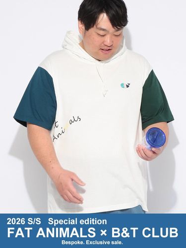 フルジップ 半袖 パーカー FAT ANIMALS クジラ総柄 ボーダー トップス