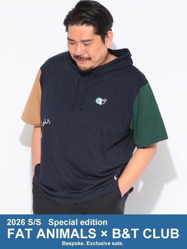 FAT ANIMALS クジラ総柄 フルジップ ポケット付き 半袖 パーカー (B＆T