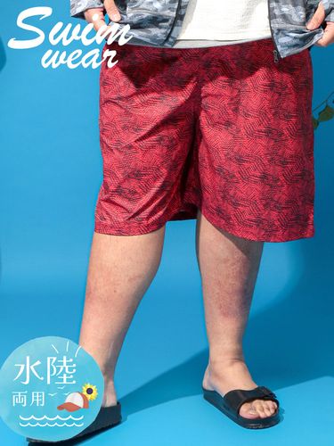 スイムショーツ トロピカルリーフ柄 メッシュインナー ボトムス スイム