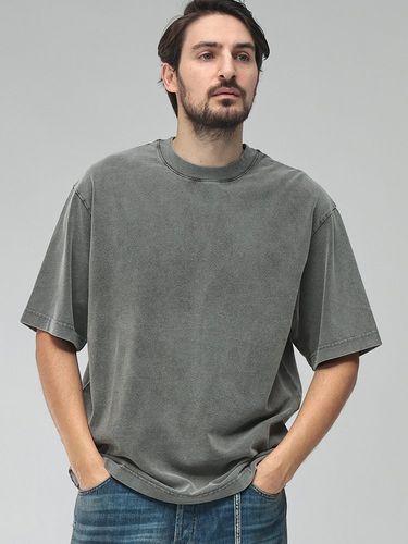 STONE  コンパスロゴ刺繍 半袖ワークシャツ チャコールグレー STONE ISLAND (ストーンアイランド) コンパスロゴ クルーネック 半袖 T
