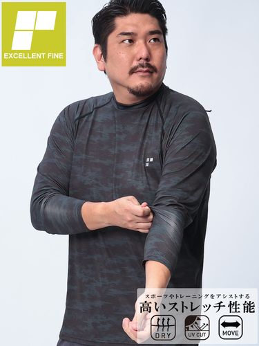 長袖 Tシャツ UVカット 吸汗速乾 ストレッチ ベア天竺 プリント クルー