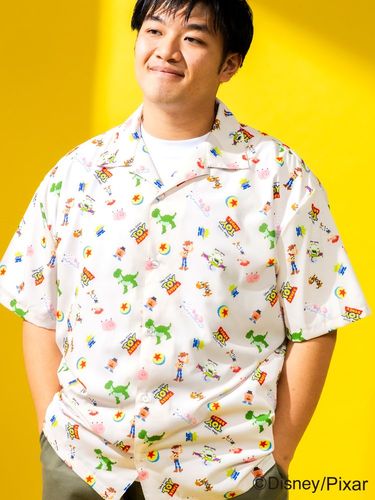 【Poppins】DISNEY ミッキー オープンカラー長袖シャツ 半袖 シャツ MICKEY MOUSE ミッキーマウス ディズニー 総柄 オープン