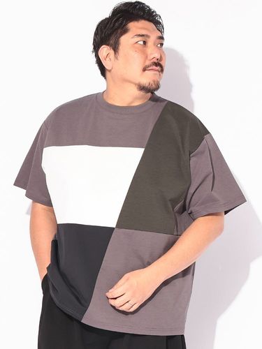 Tシャツ ボーダー切替 ラグラン 5分袖 クルーネック 大きいサイズ