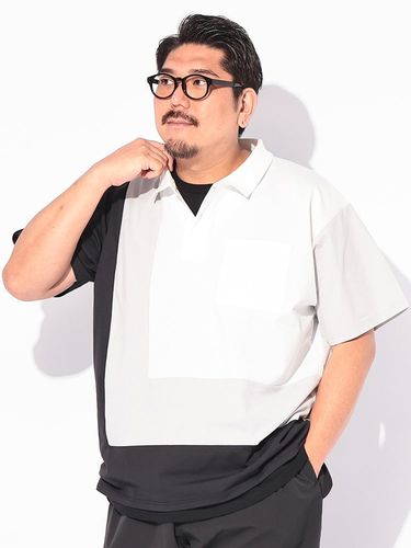 6分袖 ポロシャツ ダンボール生地 ハーフZIP トップス シャツ シンプル