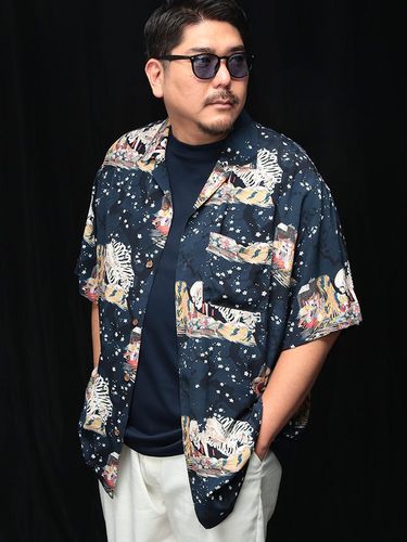 シャツ 半袖 メンズ 大きいサイズ 日本製 匠-TAKUMI- 群鶏図プリント