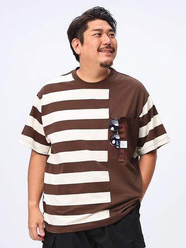 Tシャツ ボーダー切替 ラグラン 5分袖 クルーネック 大きいサイズ